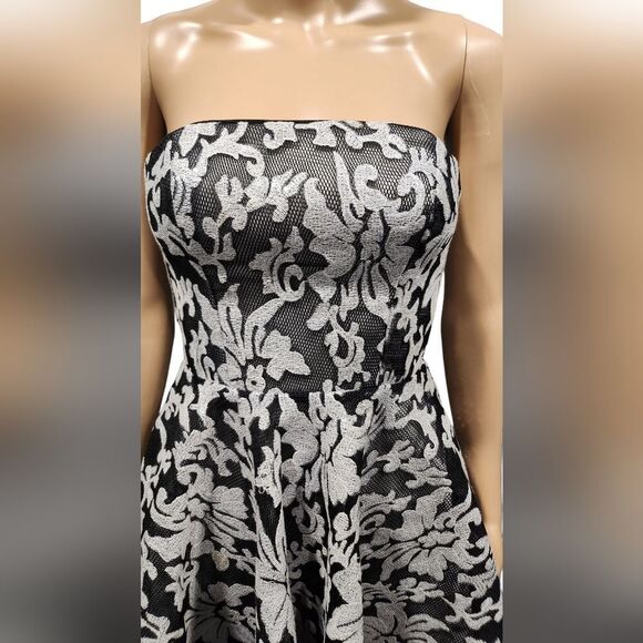 Bebe women's black and white textured sequin fit & flare mini cocktail dress 00 - Picture 3 of 15